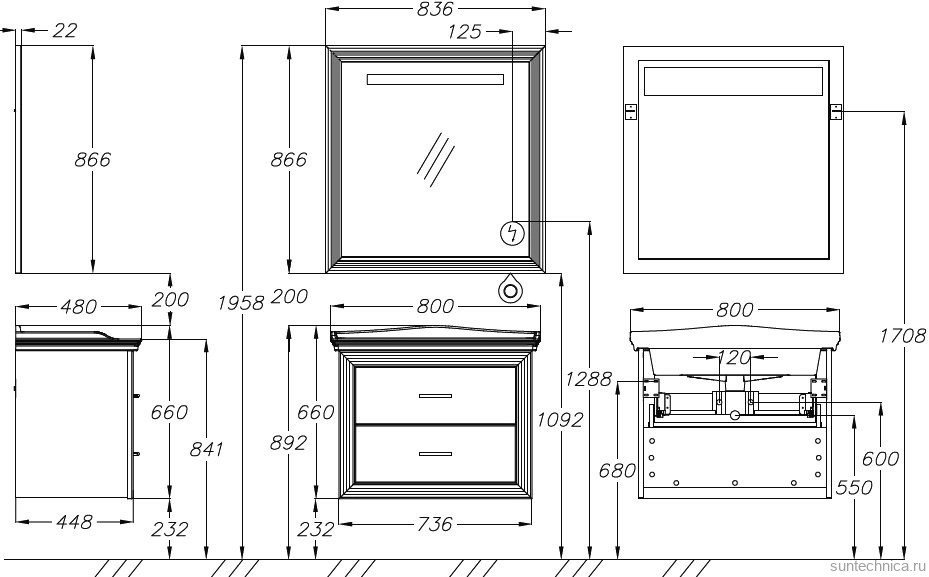 Мебель для ванной комнаты Opadiris Карат 80 серебро