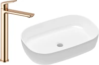Комплект Накладная раковина Lavinia Boho Bathroom Sink Slim 33311003 + Смеситель Wellsee ONCE! and forever 182409000 розовое золото