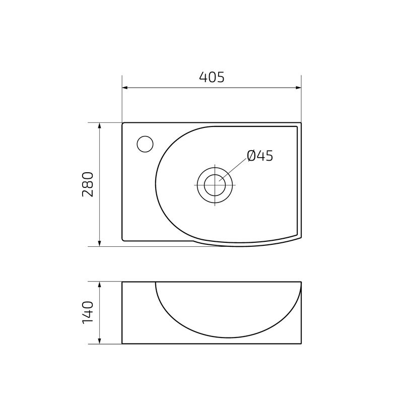 Раковина маленькая в туалет GID Suspendido N9276R 41 глянцевая белая, прямоугольная, фаянс