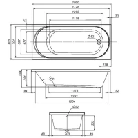 Акриловая ванна AM.PM X-Joy W94A 180x80 см, пристенная, белая, с каркасом