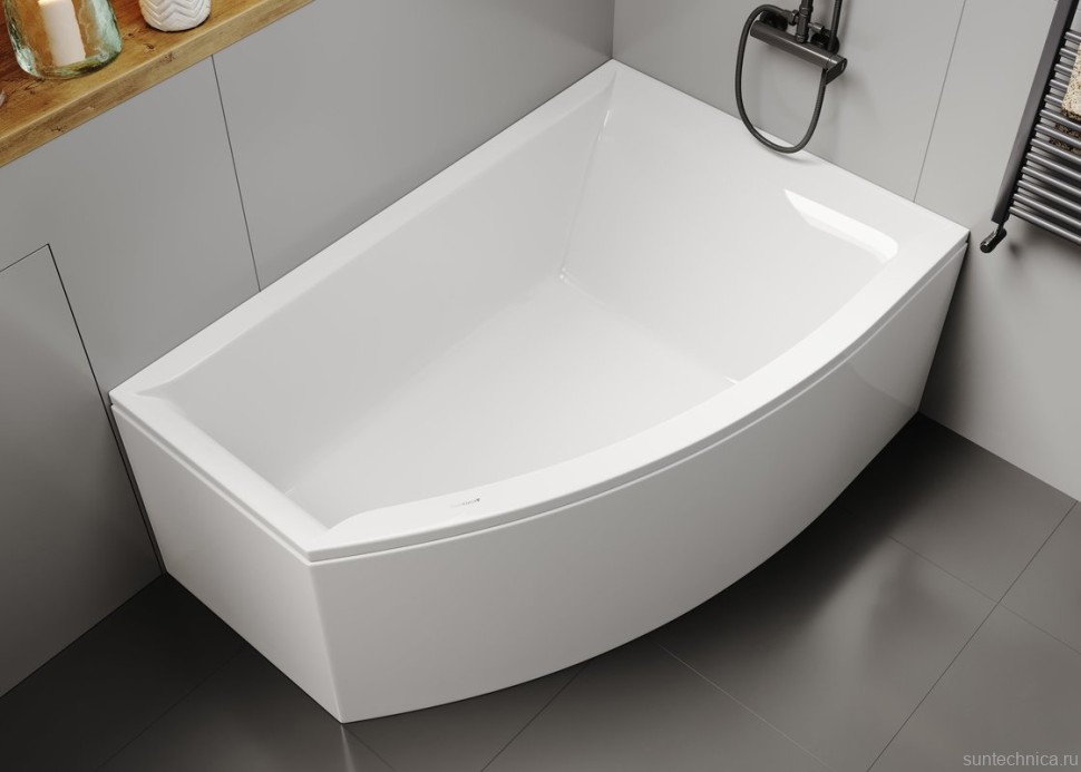 Акриловая ванна Vagnerplast Veronela R 160x105 см, угловая, правая, пристенная, ультрабелая, асимметричная, с каркасом