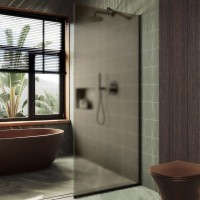 Душевая перегородка Maybahglass MGD-697-6у 79 см, профиль черный, стекло бронза матовое