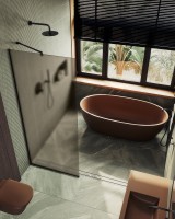 Душевая перегородка Maybahglass MGD-697-6у 79 см, профиль черный, стекло бронза матовое