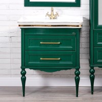 Тумба с раковиной ValenHouse Эстетика 80, зеленая, подвесная, ручки золото