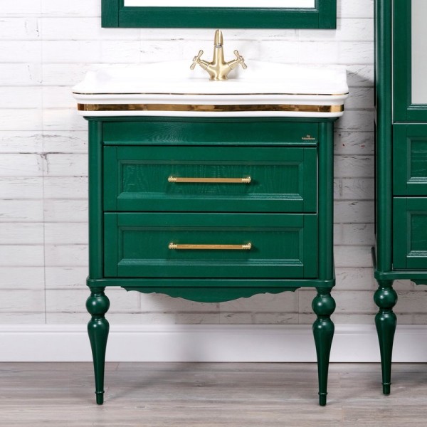 Тумба с раковиной ValenHouse Эстетика 80, зеленая, подвесная, ручки золото