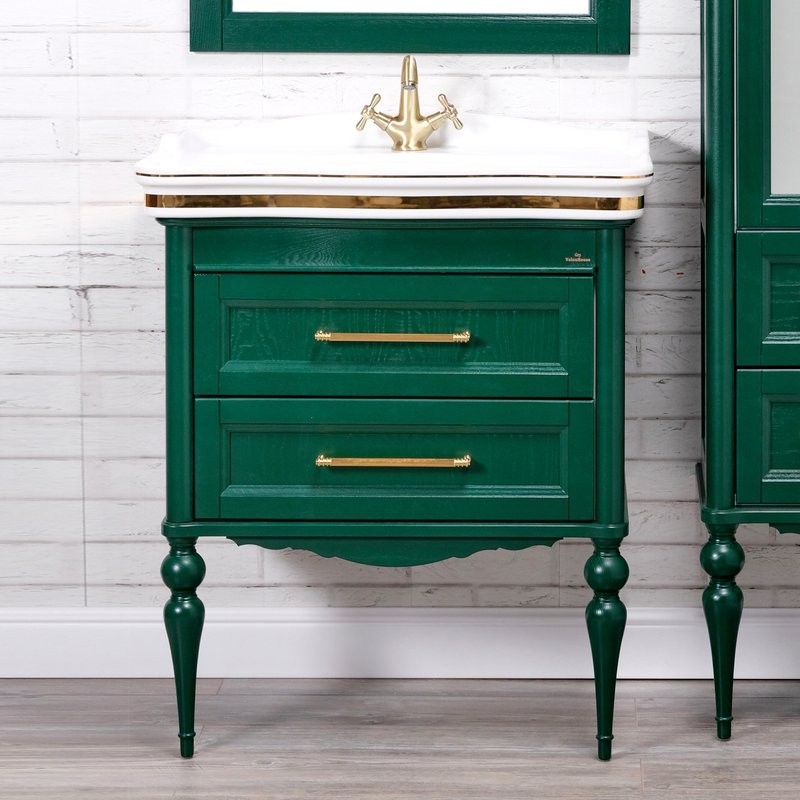 Тумба с раковиной ValenHouse Эстетика 80, зеленая, подвесная, ручки золото