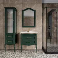 Тумба с раковиной ValenHouse Эстетика 80, зеленая, подвесная, ручки золото