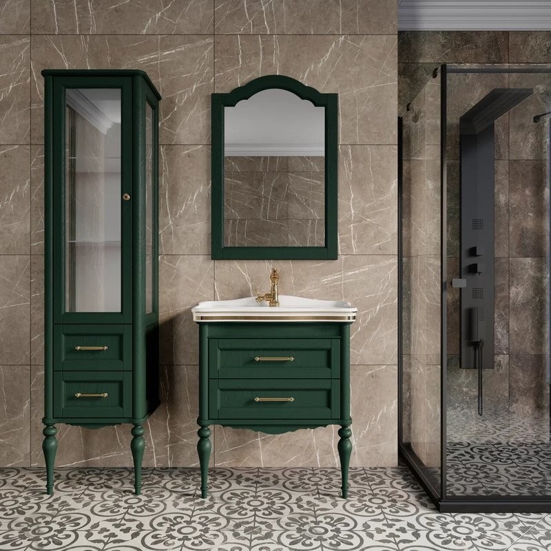 Тумба с раковиной ValenHouse Эстетика 80, зеленая, подвесная, ручки золото