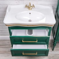 Тумба с раковиной ValenHouse Эстетика 80, зеленая, подвесная, ручки золото