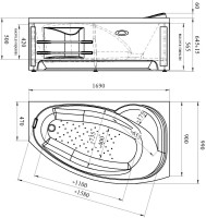 Акриловая ванна Radomir Vannesa Massage София 2-76-2-2-0-223 баланс, R 170x100 см, правая, пристенная, с гидромассажем, белая, асимметричная, с каркасом, с экраном, с сиденьем, со сливом-переливом, с полотенцедержателем