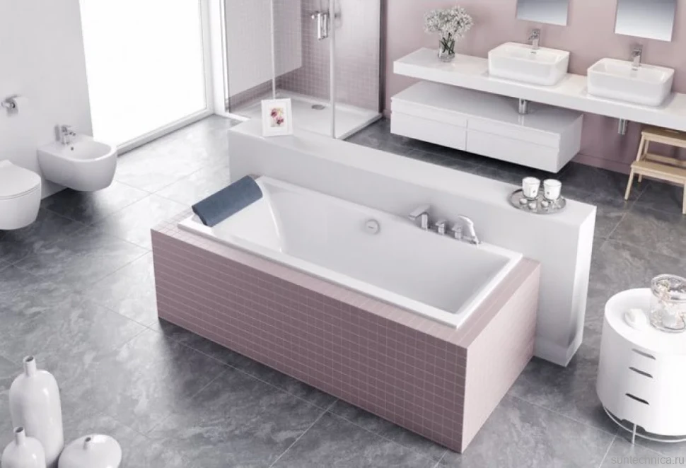 Акриловая ванна Excellent Pryzmat Slim 170x75 см, встраиваемая, белая, с каркасом