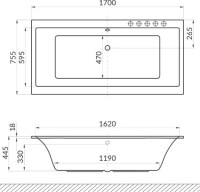 Акриловая ванна Excellent Pryzmat Slim 170x75 см, встраиваемая, белая, с каркасом