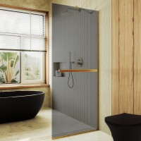 Душевая перегородка Maybahglass MGD-711-3у 109 см, профиль золото, стекло графит