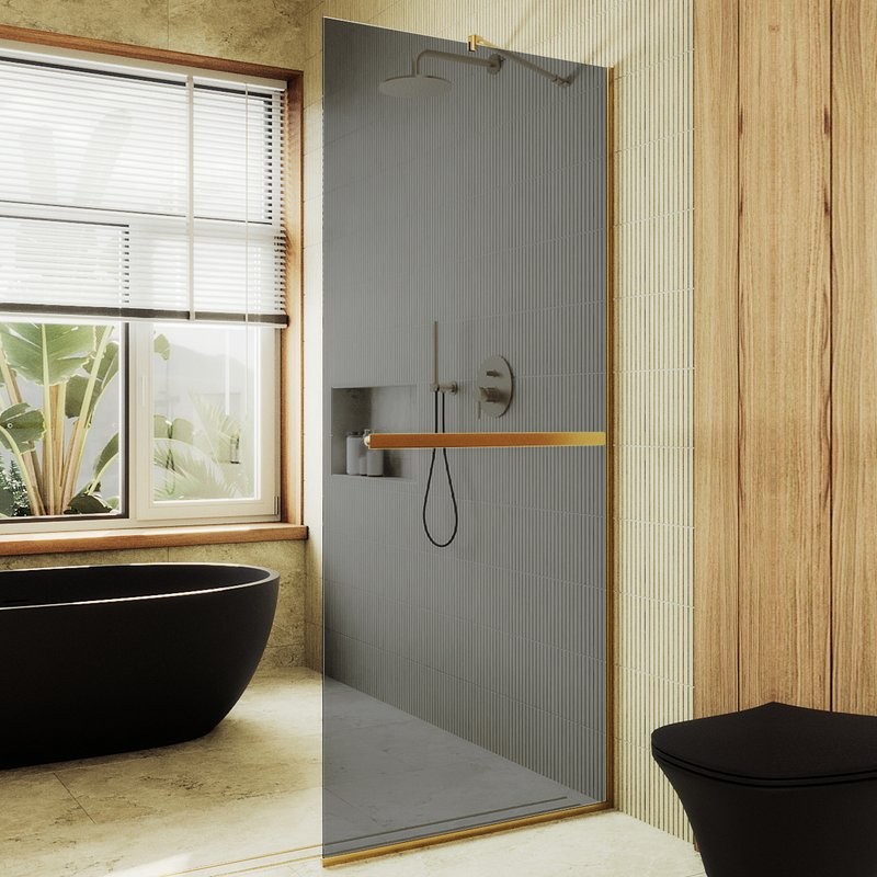 Душевая перегородка Maybahglass MGD-711-3у 109 см, профиль золото, стекло графит