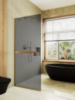 Душевая перегородка Maybahglass MGD-711-3у 109 см, профиль золото, стекло графит