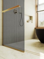 Душевая перегородка Maybahglass MGD-711-3у 109 см, профиль золото, стекло графит