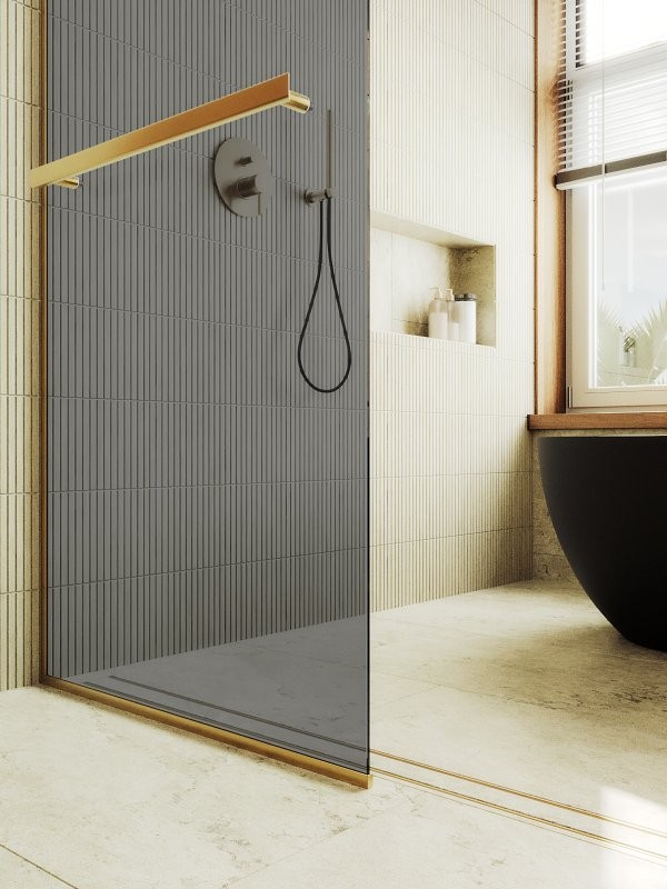 Душевая перегородка Maybahglass MGD-711-3у 109 см, профиль золото, стекло графит