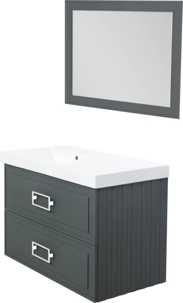 Мебель для ванной комнаты La Fenice Cubo Twin 90 L серая, ручки белые