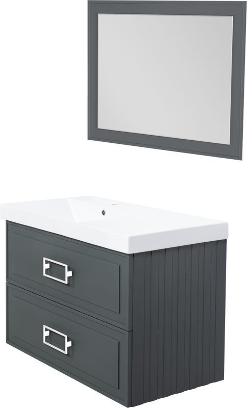 Мебель для ванной комнаты La Fenice Cubo Twin 90 L серая, ручки белые