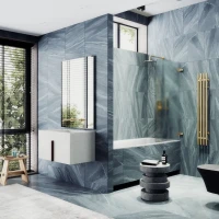 Шторка на ванну Maybahglass MGV-648-3 40 см, профиль золото, стекло сатин