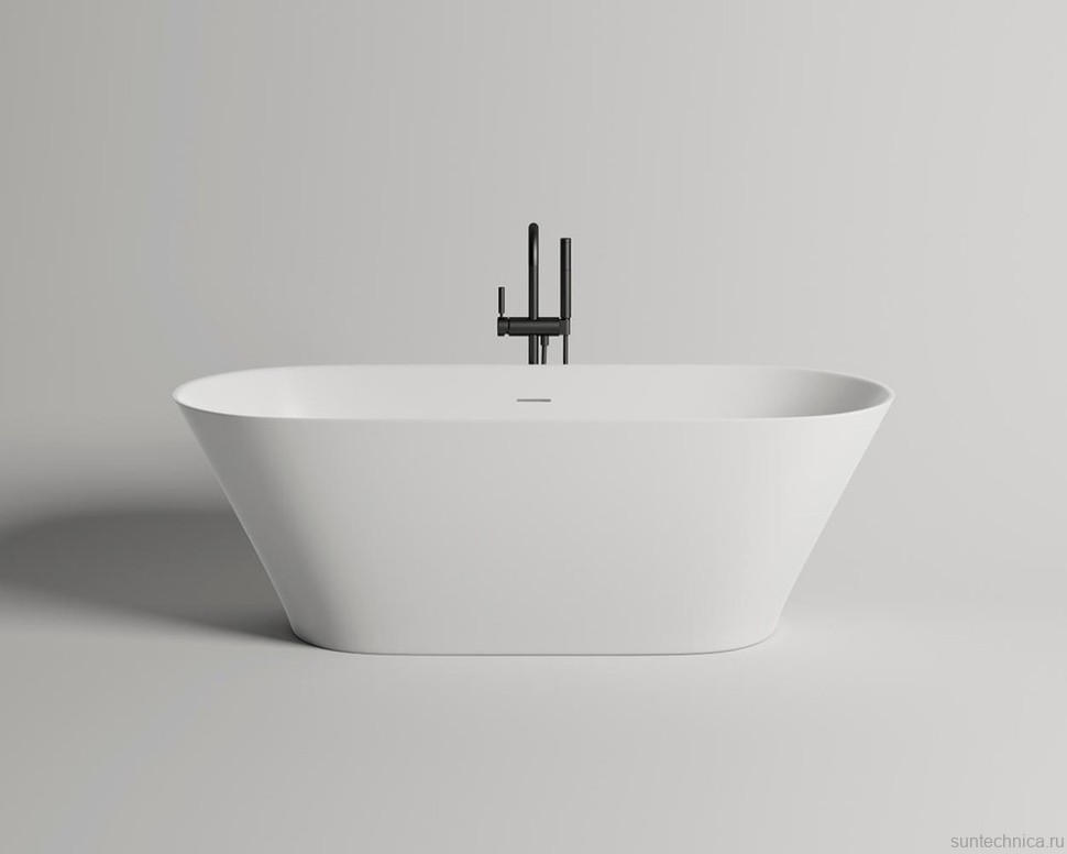 Ванна из искусственного камня Salini Mona S-Sense 180x80 см, отдельностоящая, белая, овальная, со сливом-переливом, с донным клапаном