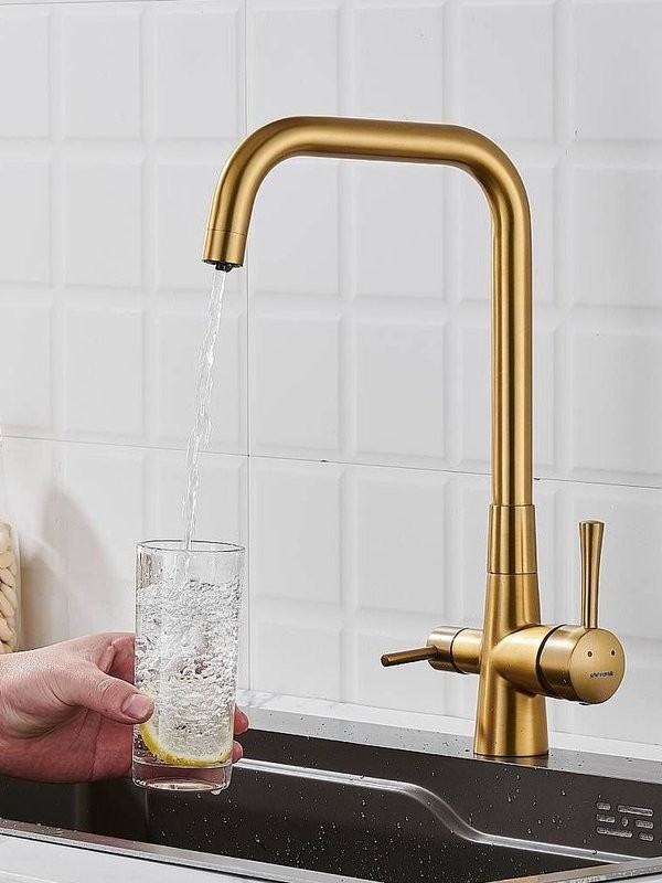 Смеситель для кухни с подключением фильтра Shevanik S528G, золотой сатин