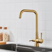 Смеситель для кухни с подключением фильтра Shevanik S528G, золотой сатин Смеситель для кухни с подключением фильтра Shevanik S528G, золотой сатин
