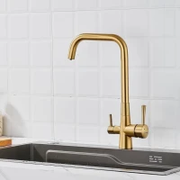 Смеситель для кухни с подключением фильтра Shevanik S528G, золотой сатин Смеситель для кухни с подключением фильтра Shevanik S528G, золотой сатин