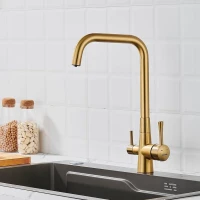 Смеситель для кухни с подключением фильтра Shevanik S528G, золотой сатин Смеситель для кухни с подключением фильтра Shevanik S528G, золотой сатин