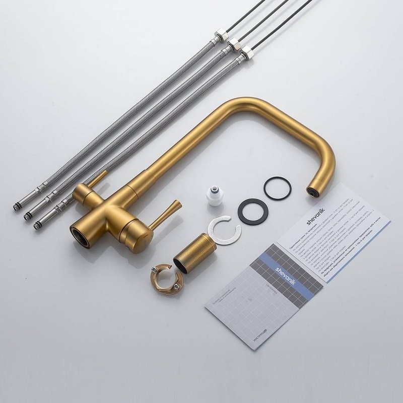 Смеситель для кухни с подключением фильтра Shevanik S528G, золотой сатин