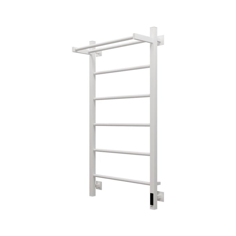 Полотенцесушитель электрический Grota App 530х1000 RAL9016 EL 100x55 см, подключение справа, слева, скрытое подключение справа, матовый белый, лесенка, из стали, с полкой