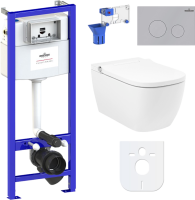 Комплект Lavinia Boho Унитаз подвесной Smart V-Clean 3359101R безободковый, с микролифтом + Инсталляция RelFix 38010010 + Кнопка RelFix 380502MC матовый хром + Дозатор RelFix 38040010