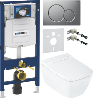 Комплект Умный унитаз Geberit AquaClean Sela Square безободковый, с биде, белый + Инсталляция Duofix UP 320 111.300.00.5 + Кнопка Sigma 01 115.770.JQ.5 лакированная, матовый хром + Звукоизоляция + Крепления 111.815.00.1 к стене