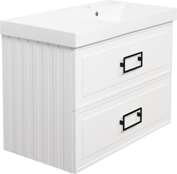 Тумба с раковиной La Fenice Cubo Twin 90 R bianco, ручки черные, раковина Cubo 90 R