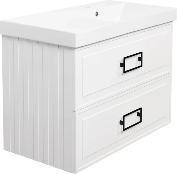 Тумба с раковиной La Fenice Cubo Twin 90 R bianco, ручки черные, раковина Cubo 90 R