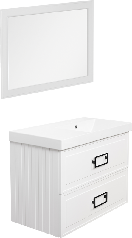 Тумба с раковиной La Fenice Cubo Twin 90 R bianco, ручки черные, раковина Cubo 90 R