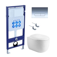 Комплект Унитаз подвесной AQUATEK Альтаир AQ1980-00 безободковый, с микролифтом + Инсталляция Standard INS-0000012 + Комплект креплений KKI-0000002 + Кнопка KDI-0000016 хром