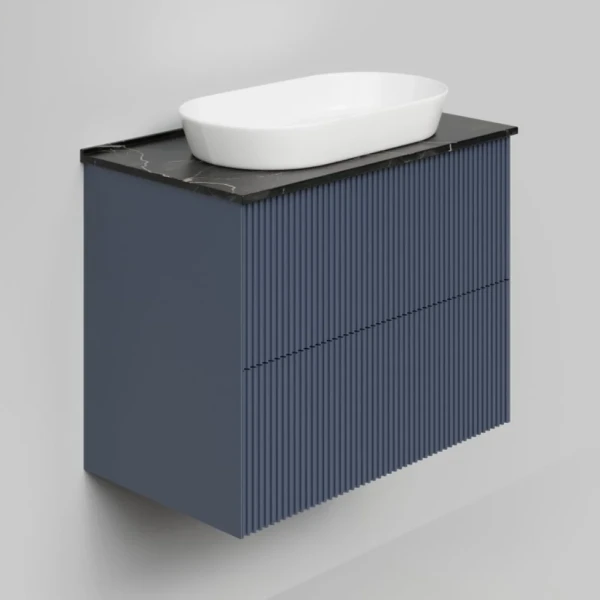 Тумба под раковину со столешницей La Fenice Terra Twin 80 подвесная, blu grigio, столешница черный мрамор