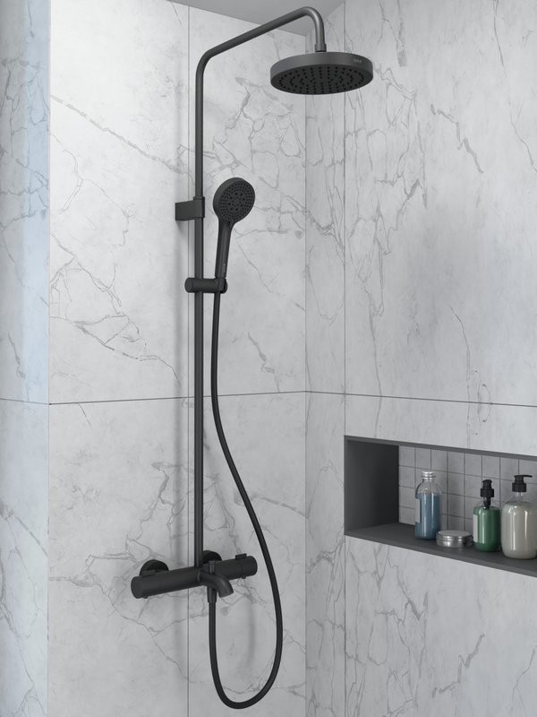 Душевая стойка VitrA Base Round A4730336EXP с термостатом, матовая черная