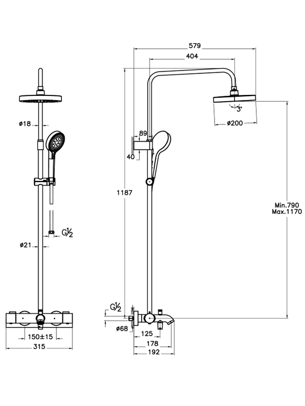 Душевая стойка VitrA Base Round A4730336EXP с термостатом, матовая черная