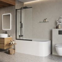 Шторка на ванну BelBagno Luce VF-11-100/145-C-NERO профиль матовый черный, стекло прозрачное