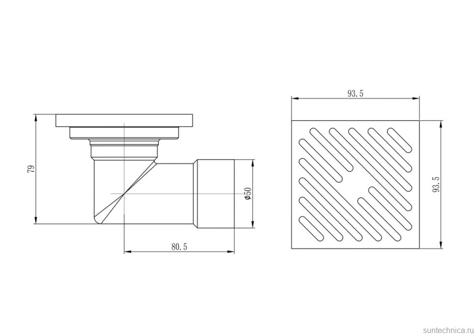 Душевой трап Raglo R606.10 10x10, в пол, с сухим затвором, хром
