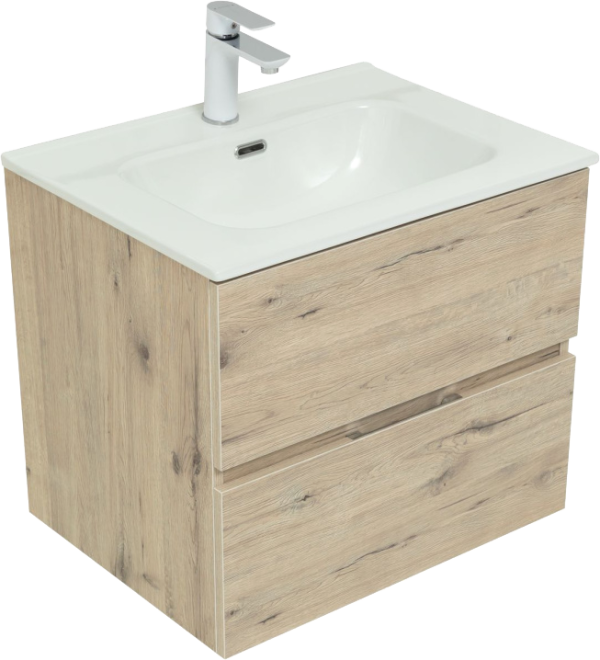 Тумба с раковиной Aquanet Алвита new 60 подвесная, дуб веллингтон белый, с ящиками