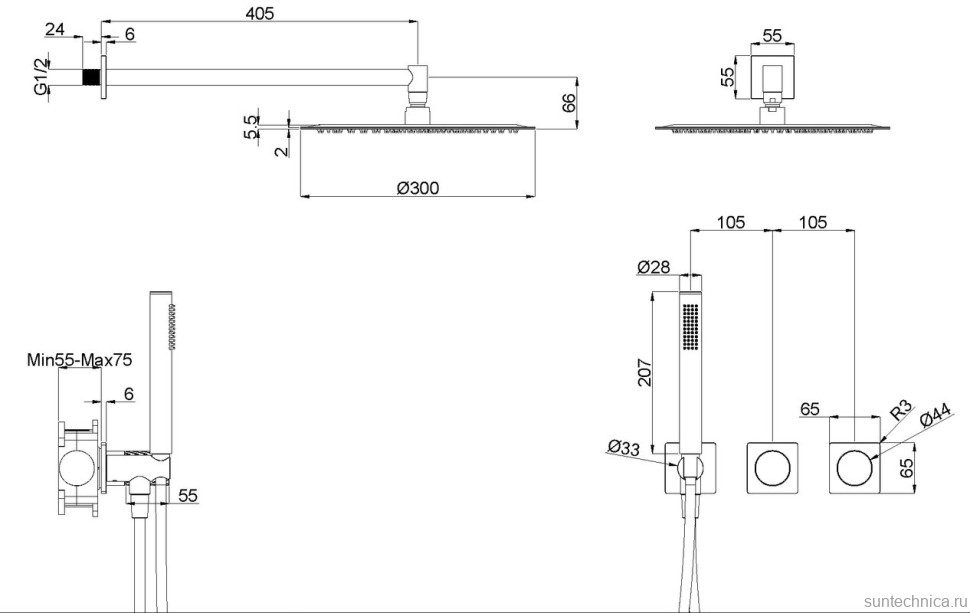 Душевой комплект Vincea Альто VSFW-6AL1CH С ВНУТРЕННЕЙ ЧАСТЬЮ, хром