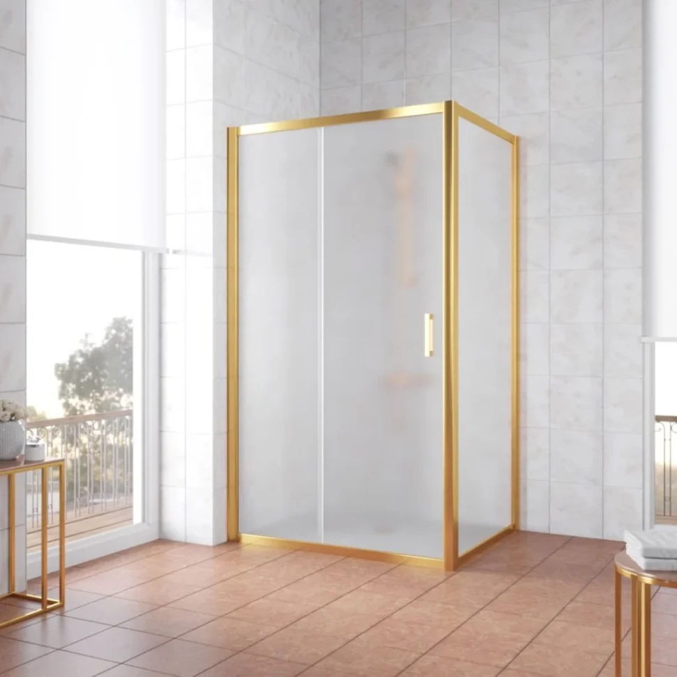 Душевой уголок Vegas Glass ZP+ZPV Tur Novo 100*80 09 10 профиль золото, стекло сатин