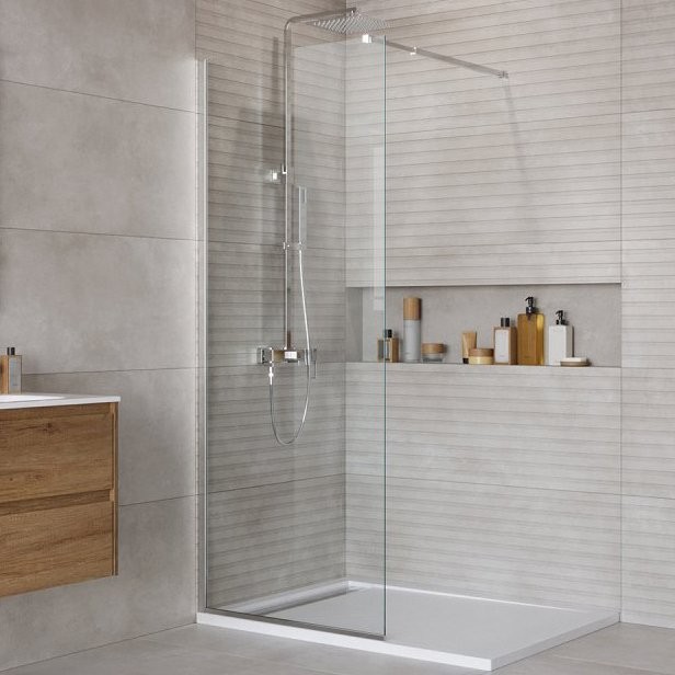 Душевая перегородка BelBagno Kraft 80 см, профиль хром, стекло прозрачное