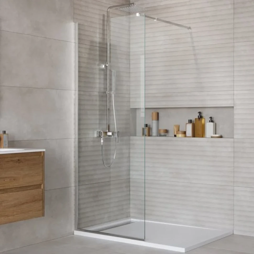 Душевая перегородка BelBagno Kraft 80 см, профиль хром, стекло прозрачное
