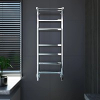 Полотенцесушитель электрический Grota Tela 430х1200 NP EL 120x45 см, подключение справа, слева, скрытое подключение справа, глянцевый хром, лесенка, с полкой