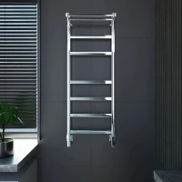 Полотенцесушитель электрический Grota Tela 430х1200 NP EL 120x45 см, подключение справа, слева, скрытое подключение справа, глянцевый хром, лесенка, с полкой