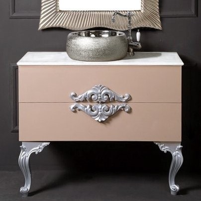 Тумба с раковиной Armadi Art NeoArt 100 капучино с ручками серебро, с ножками